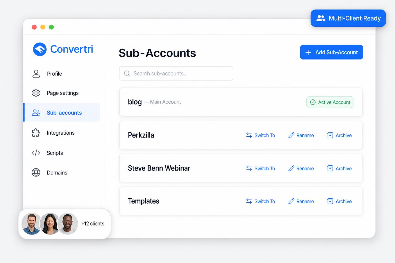 Convertri sub accounts for agencies and teams